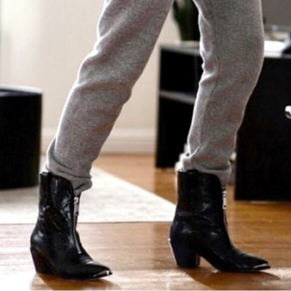 PAIGE Piper Black Leather Western / Moto Zipper Detail Booties Boots Size 9 - Picture 7 of 15